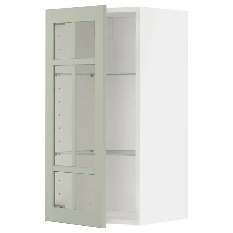 IKEA METOD МЕТОД, навесной шкаф / полки / стеклян дверца, белый / светло-зеленый, 40x80 см 794.872.96 фото №1