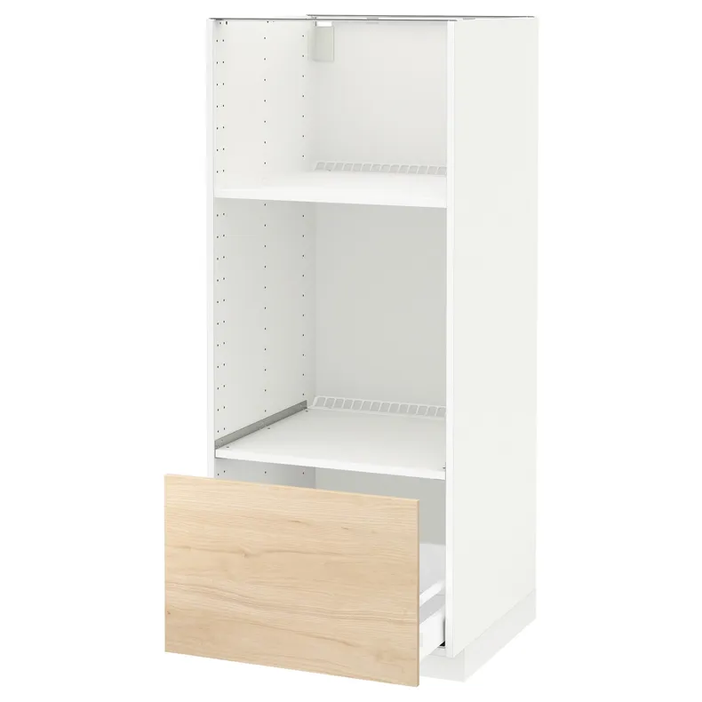 IKEA METOD МЕТОД / MAXIMERA МАКСИМЕРА, высокий шкаф с ящиком д / духовки / СВЧ, белый / аскерсундский узор светлый ясень, 60x60x140 см 992.043.57 фото №1