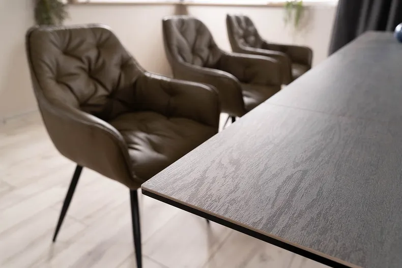 Стол обеденный раскладной SIGNAL SALVADORE, коричневый эффект дерева / черный мат, 90x180 фото №10