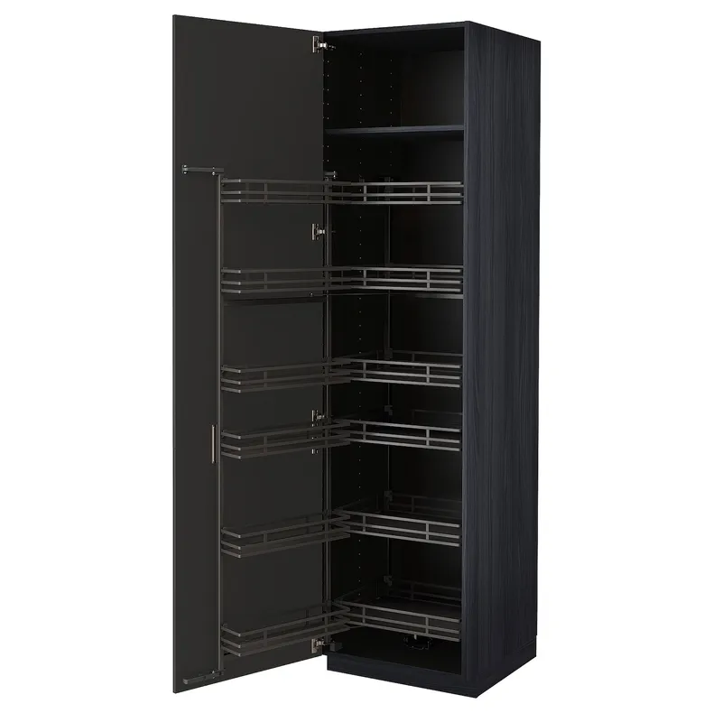 IKEA METOD МЕТОД, высокий шкаф с выдвижным модулем, черный / никебо матовый антрацит, 60x60x220 см 094.978.97 фото №1