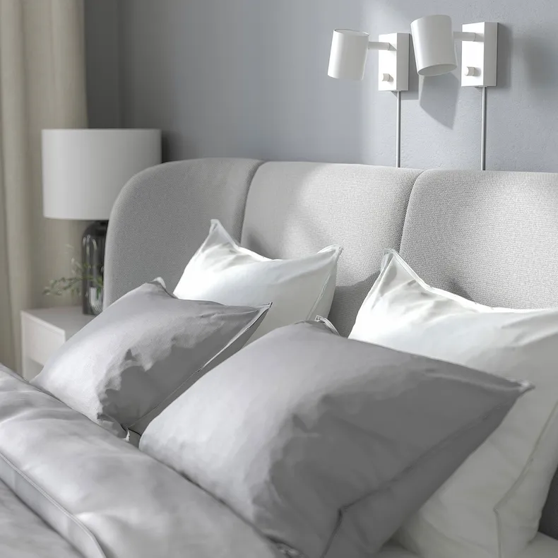 IKEA TUFJORD ТУФЙОРД, каркас ліжка з оббивкою, Талміра біла/чорна/Лейрсунд, 140x200 см 495.553.62 фото №5