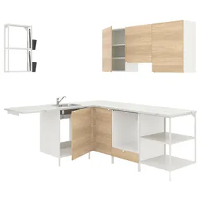 IKEA ENHET ЕНХЕТ, кутова кухня, білий/імітація. дуб 293.380.01 фото