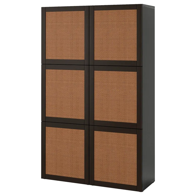 IKEA BESTÅ БЕСТО, комбинация для хранения с дверцами, черный / коричневый Studsviken / темно-коричневый плетеный тополь, 120x42x193 см 394.216.55 фото №1