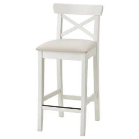 IKEA INGOLF ІНГОЛЬФ, барний стілець зі спинкою, білий / бежевий галантерейний, 65 см 004.787.37 фото