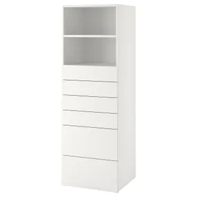 IKEA SMÅSTAD СМОСТАД / PLATSA ПЛАТСА, книжкова шафа, білий білий/з 6 шухлядами, 60x57x181 см 193.880.39 фото