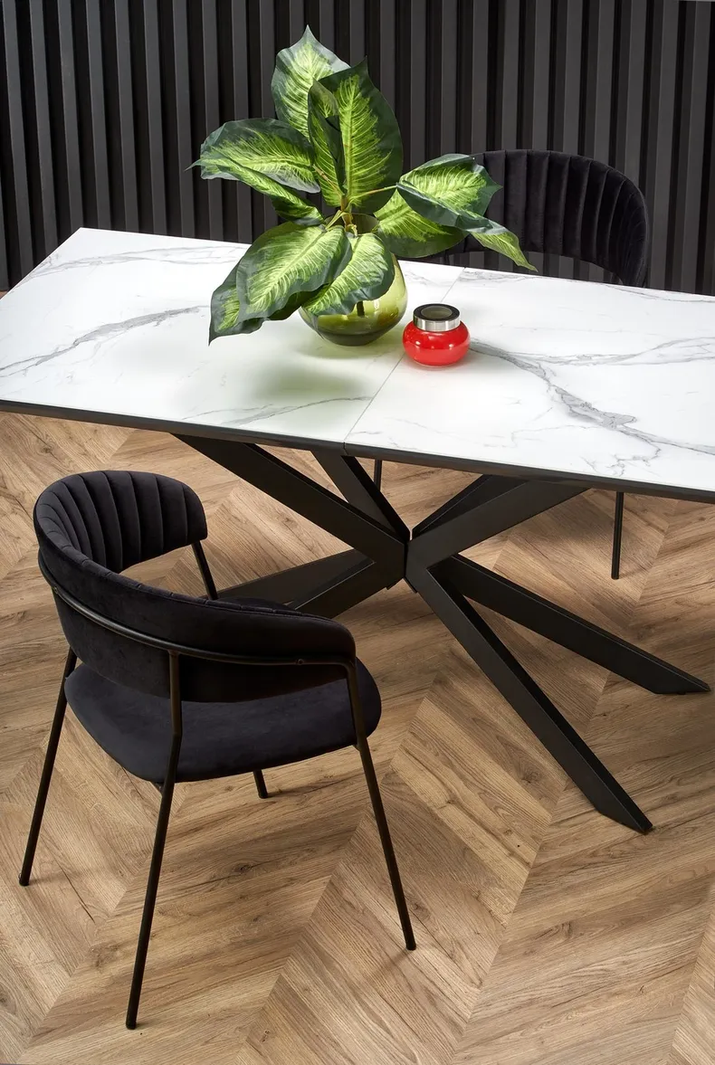 Кухонний стіл розкладний HALMAR DIESEL 160-200x90 см, стільниця - білий мармур / темно-сірий, ніжки - чорні фото №3