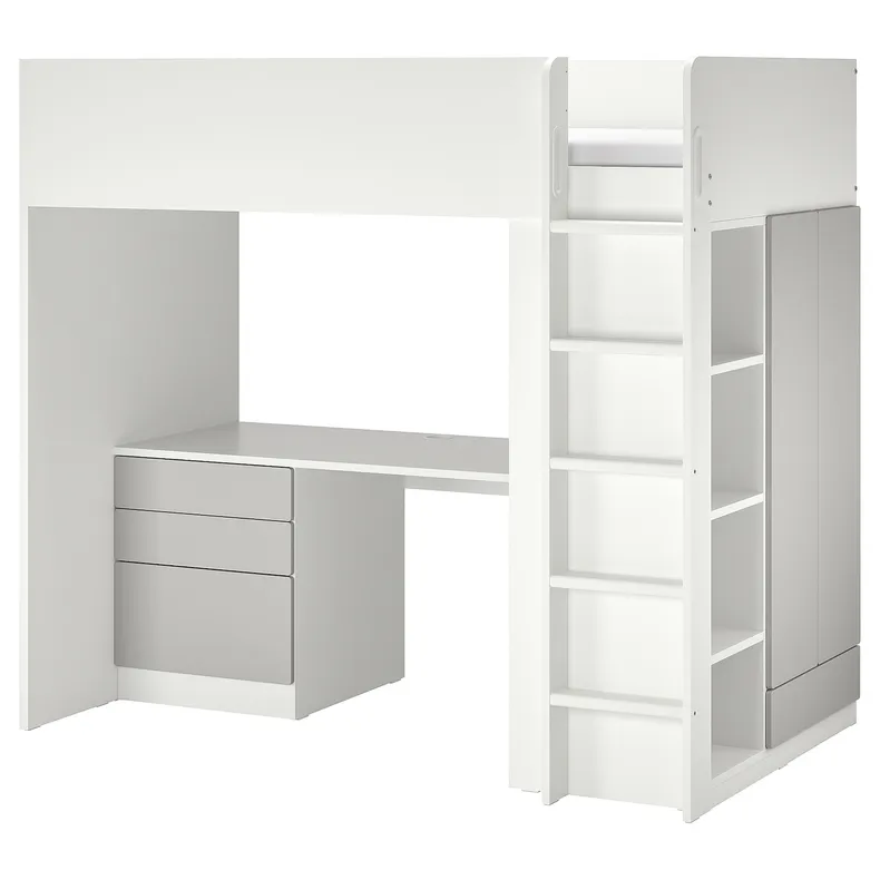 IKEA SMÅSTAD СМОСТАД, кровать-чердак, Белый серый с письменным столом с 2 полками, 90x200 см 695.202.58 фото №1