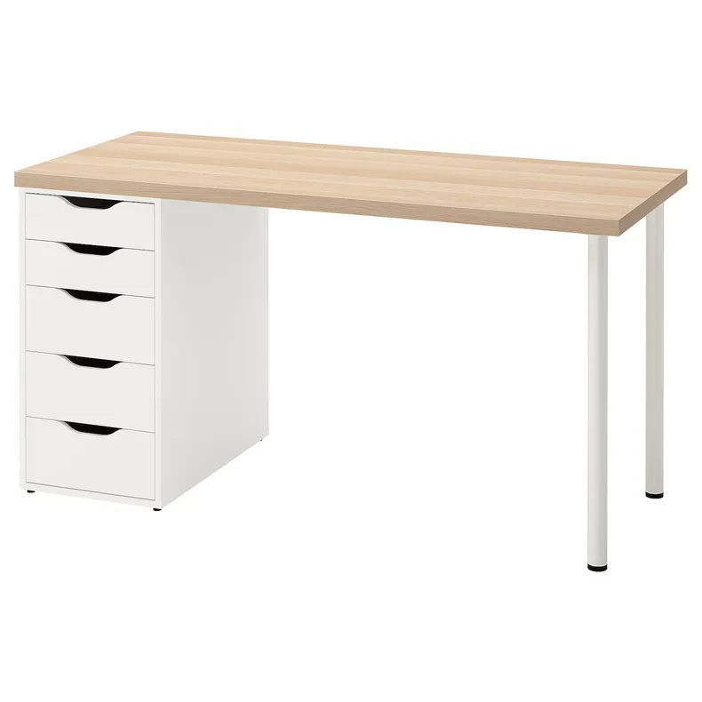 IKEA LAGKAPTEN ЛАГКАПТЕН / ALEX АЛЕКС, письменный стол, дуб, окрашенный в белый цвет, 140x60 см 094.320.14 фото №1