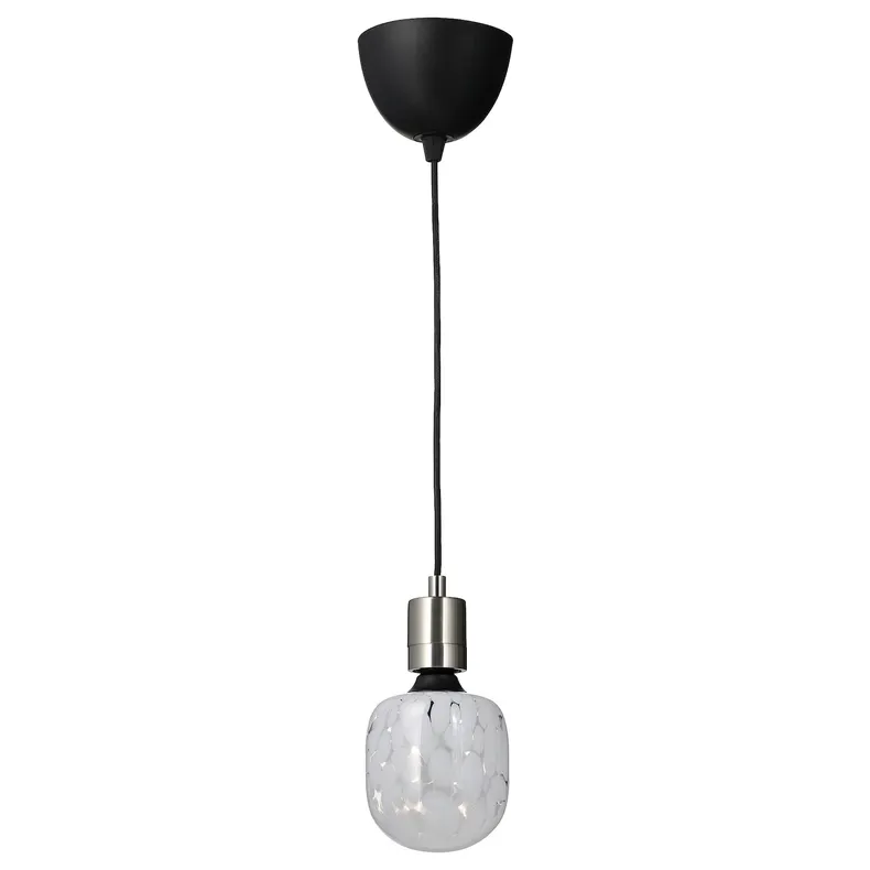 IKEA SKAFTET СКАФТЕТ / MOLNART МОЛНАРТ, подвесной светильник с лампочкой, никелированный / трубчатый белый / прозрачное стекло 194.945.63 фото №1