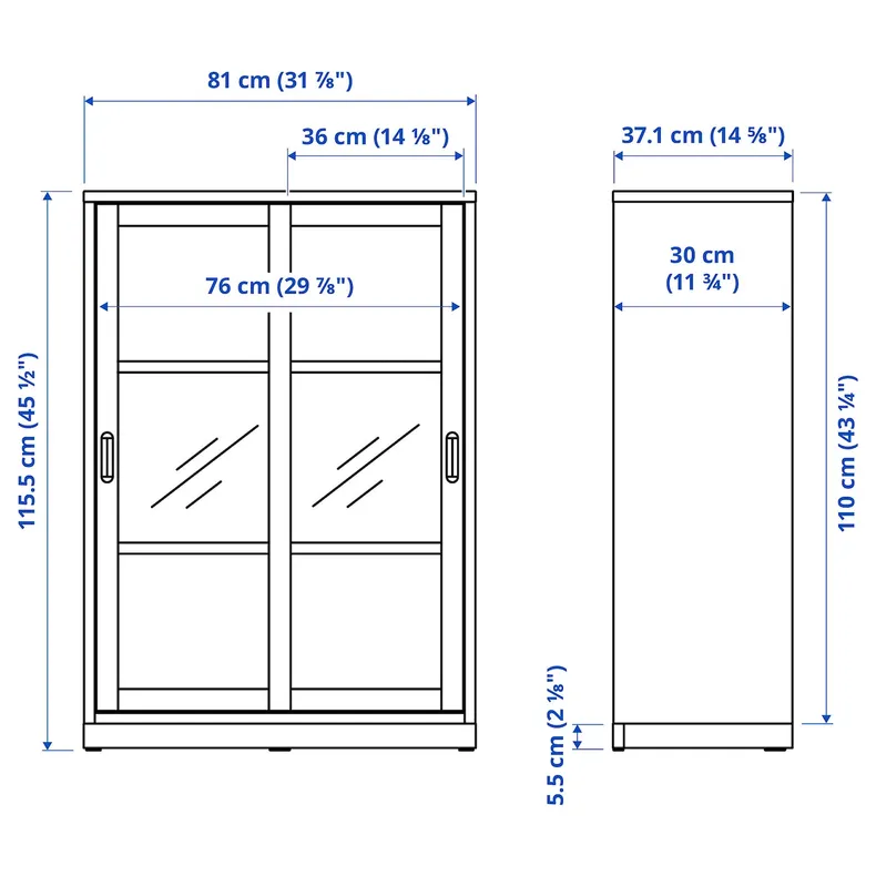 IKEA TONSTAD ТОНСТАД, шкаф+раздвижные стеклянные дверцы, крем, 81x37x116 см 404.888.95 фото №6