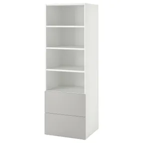 IKEA SMÅSTAD СМОСТАД / PLATSA ПЛАТСА, книжкова шафа, біло-сірий з 2 шухлядами, 60x57x181 см 994.832.83 фото