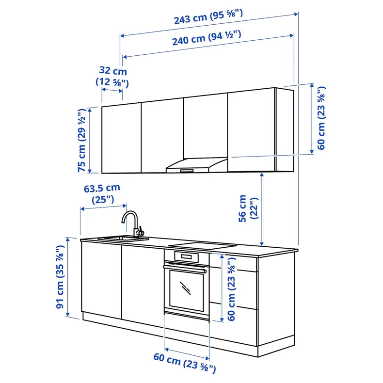 IKEA ENHET ЕНХЕТ, кухня, сіра рамка, 243x63.5x222 см 094.855.97 фото №3