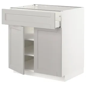 IKEA METOD МЕТОД / MAXIMERA МАКСІМЕРА, підлогова шафа, шухляда / 2 дверцят, білий / світло-сірий Lerhyttan, 80x60 см 694.590.05 фото