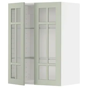 IKEA METOD МЕТОД, настінна шафа, полиці / 2 склх дверц, білий / Стенсунд світло-зелений, 60x80 см 594.871.55 фото