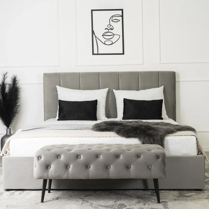 Кровать двуспальная бархатная MEBEL ELITE PANAMA Velvet, 160x200 см, Серый фото №3