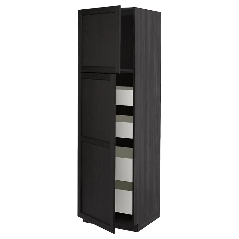 IKEA METOD МЕТОД / MAXIMERA МАКСИМЕРА, высокий шкаф / 2дверцы / 4ящика, черный / Лерхиттан с черными пятнами, 60x60x200 см 594.631.35 фото №1