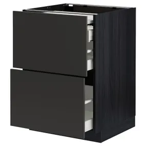 IKEA METOD МЕТОД / MAXIMERA МАКСИМЕРА, напольный шкаф с выдвиж панелью / 3ящ, черный / никебо матовый антрацит, 60x60 см 894.987.27 фото