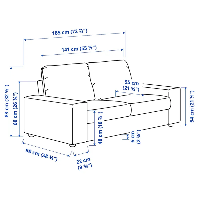 IKEA VIMLE ВИМЛЕ, 2-местный диван, с широкими подлокотниками / Саксемара черно-синий 394.005.54 фото №8