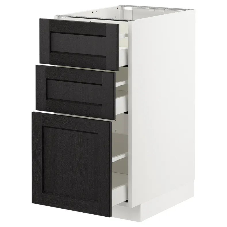 IKEA METOD МЕТОД / MAXIMERA МАКСИМЕРА, напольный шкаф с 3 ящиками, белый / Лерхиттан с черными пятнами, 40x60 см 592.568.43 фото №1