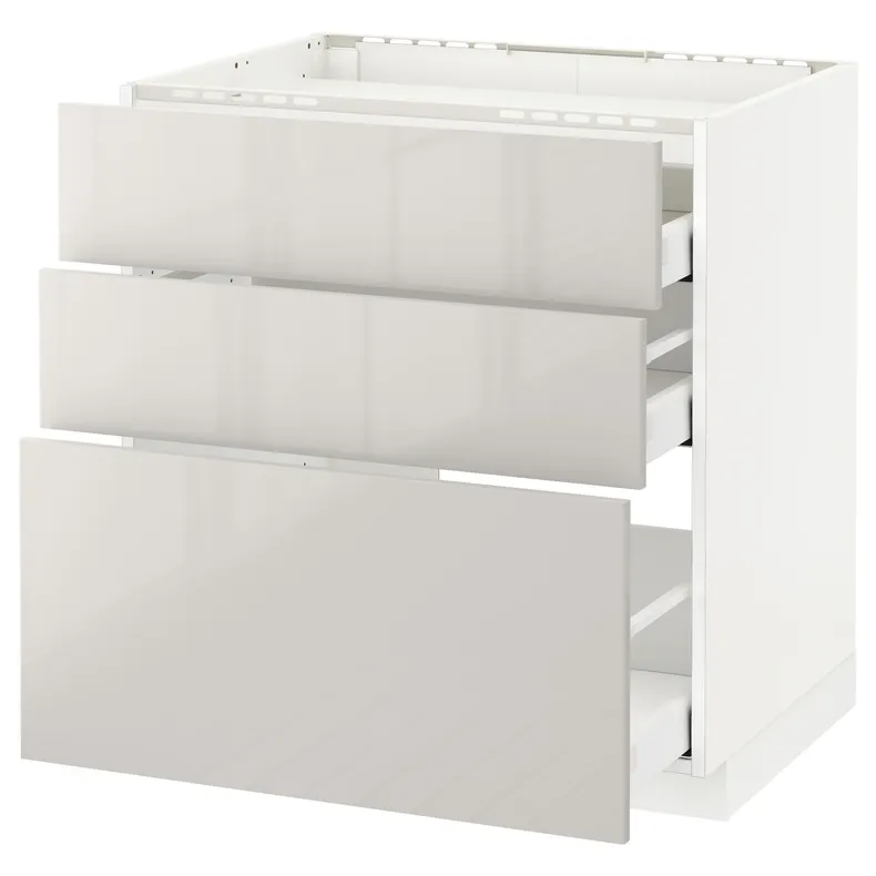 IKEA METOD МЕТОД / MAXIMERA МАКСІМЕРА, підлог шафа д / плити, 3 фр пан / 3 шух, білий / Ringhult світло-сірий, 80x60 см 191.424.34 фото №1