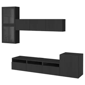 IKEA BESTÅ БЕСТО, шкаф для ТВ, комбин / стеклян дверцы, черно-коричневый / Лапвикен черно-коричневый прозрачное стекло, 300x42x211 см 594.067.10 фото