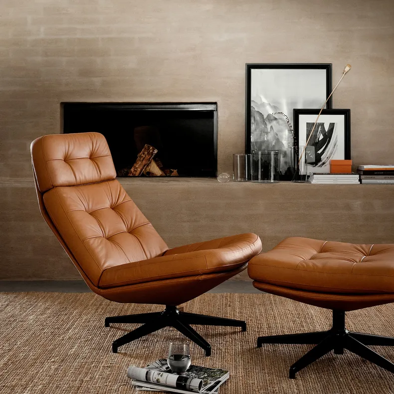 IKEA HAVBERG ХАВБЕРГ, крісло та підставка для ніг, ГРАНН / БОМСТАД золотаво-коричневий 394.853.22 фото №2