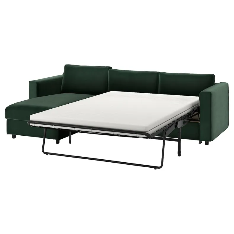 IKEA VIMLE ВІМЛЕ, 3-місний диван-ліжко, з шезлонгом/дюпаном темно-зеленого кольору 495.372.74 фото №1