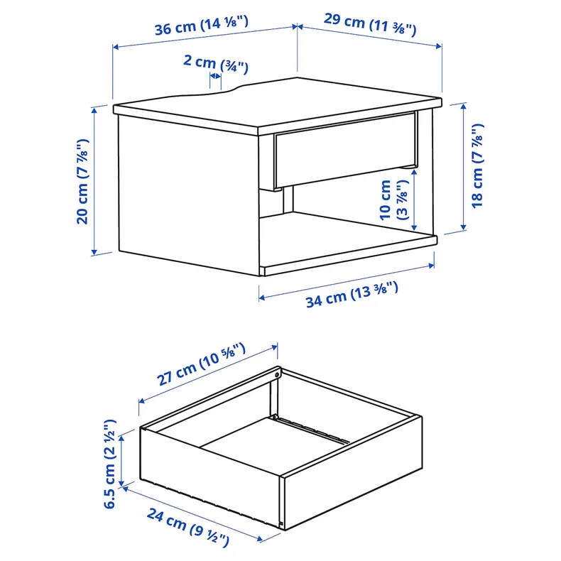 IKEA STOMSÖ СТОМСЁ, настенный прикроватный столик, имитация березы белый/синий, 36x29x20 см 705.678.05 фото №10