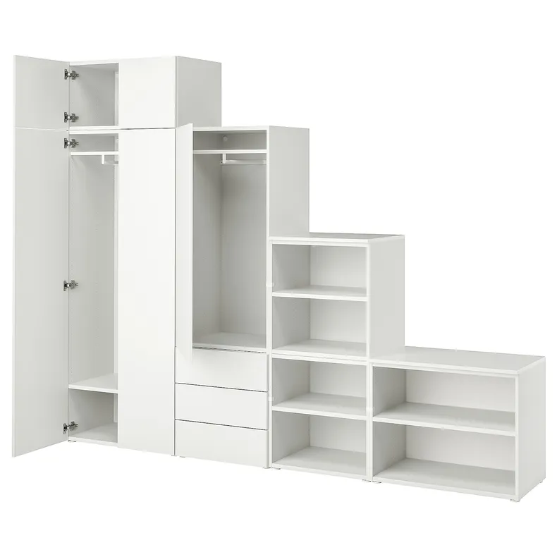 IKEA PLATSA ПЛАТСА, гардероб 5 дверцят+3 шухляди, білий/ФОННЕС білий, 280x42x221 см 594.221.97 фото №1