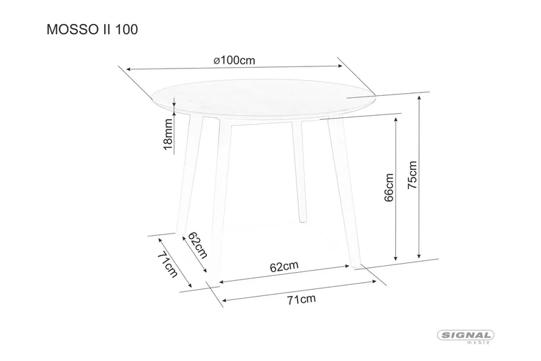 Стіл кухонний SIGNAL MOSSO III, дуб, 80x80 фото №3