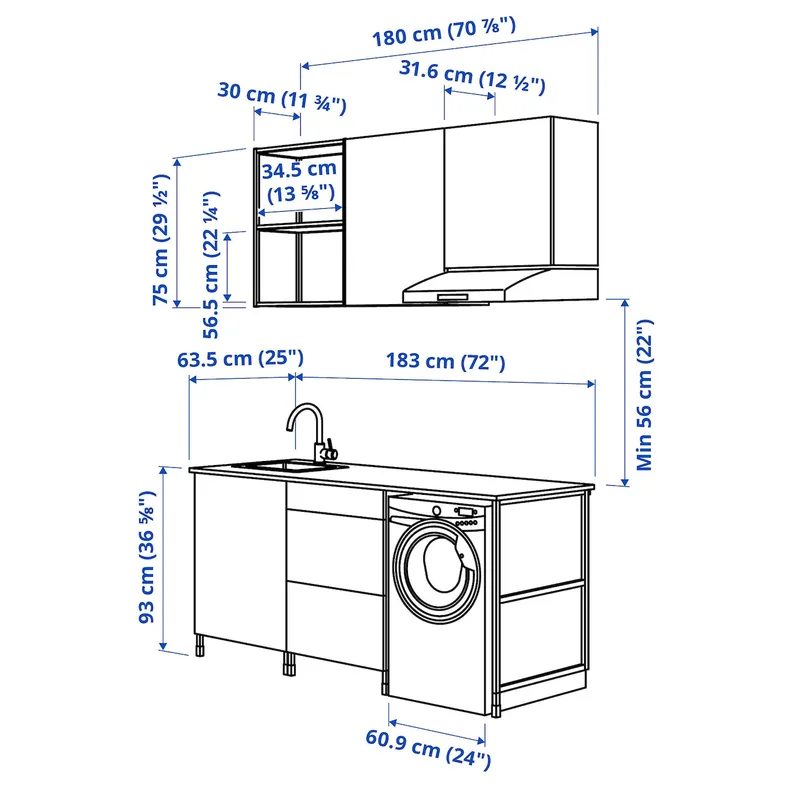 IKEA ENHET ЕНХЕТ, кухня, білий, 183x63.5x221.3 см 094.772.91 фото №8