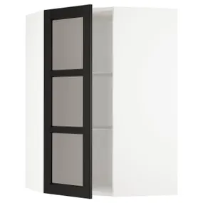 IKEA METOD МЕТОД, кутова настін шафа, полиці / скл двер, білий / ЛЕРХЮТТАН чорна морилка, 68x100 см 692.575.78 фото