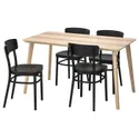 IKEA LISABO ЛИСАБО / IDOLF ИДОЛЬФ, стол и 4 стула, ясеневый шпон / черный, 140x78 см 991.614.85 фото thumb №1