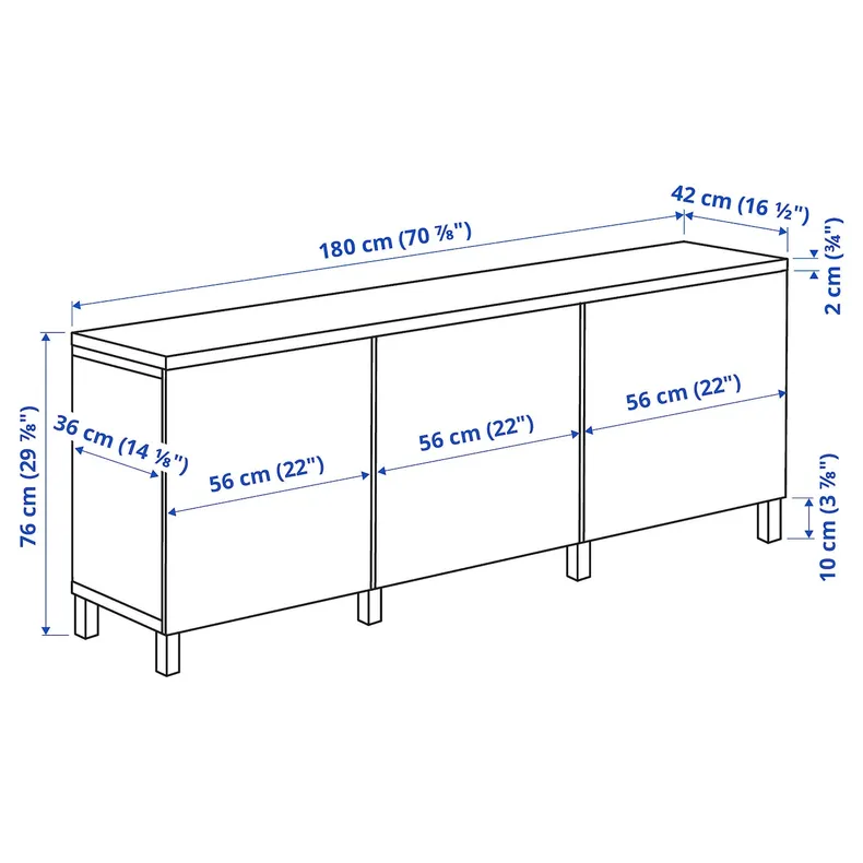 IKEA BESTÅ БЕСТО, комбинация для хранения с дверцами, черный / Синдвик / Стуббарп черный, 180x42x76 см 694.190.76 фото №7