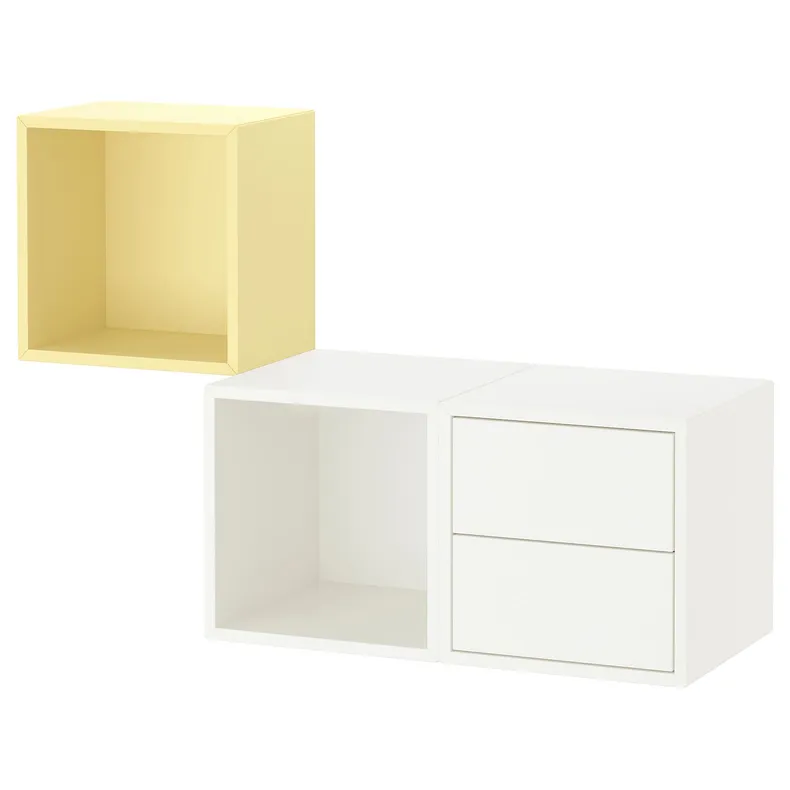 IKEA EKET ЕКЕТ, настінна комбінація для зберігання, білий / блідо-жовтий, 105x35x70 см 395.216.88 фото №1