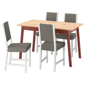 IKEA PINNTORP ПИННТОРП / STEFAN СТЕФАН, стол и 4 стула, морилка светло-коричневый красный морилка/Книса серый/бежевый белый, 125 см 095.701.85 фото