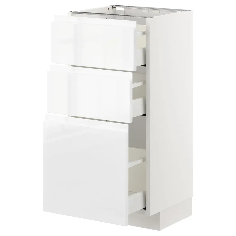 IKEA METOD МЕТОД / MAXIMERA МАКСИМЕРА, напольный шкаф с 3 ящиками, белый / Воксторп глянцевый / белый, 40x37 см 192.550.58 фото №1