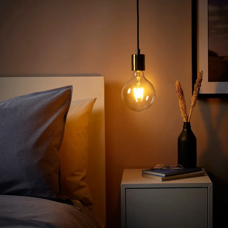 IKEA SKAFTET СКАФТЕТ / LUNNOM ЛУННОМ, підвісний світильник із лампою, латунь / прозоре скло 194.944.50 фото №2