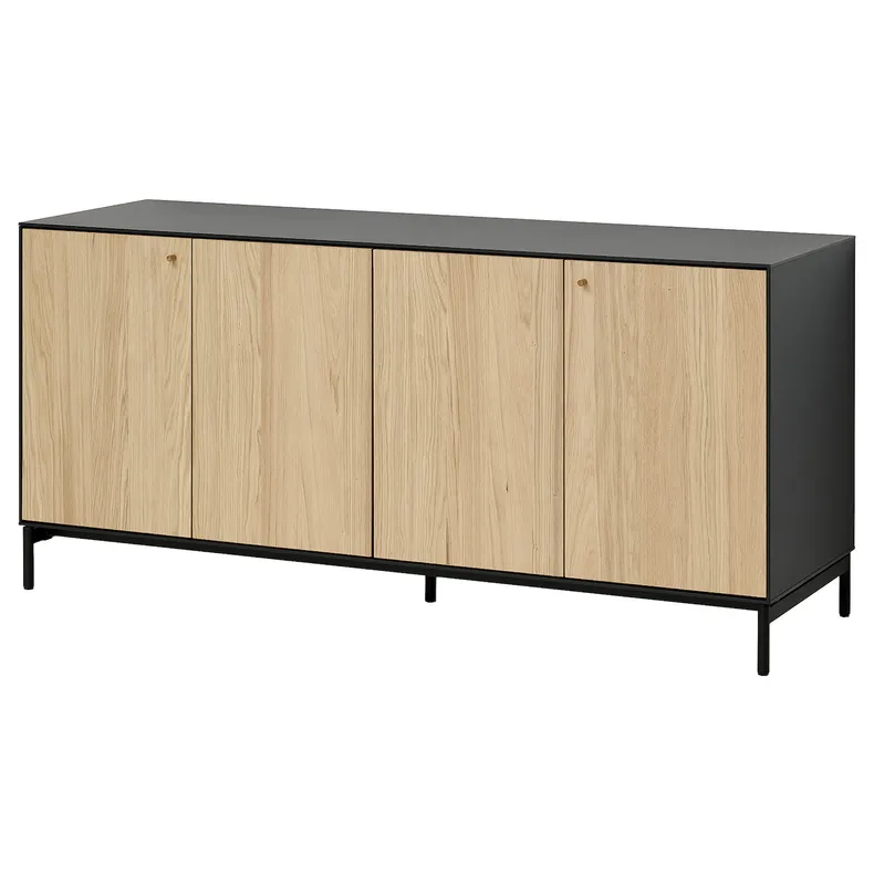 IKEA BOASTAD БУАСТАД, сервант, чёрный / глазчатый дуб, 161x52x75 см 305.070.12 фото №1