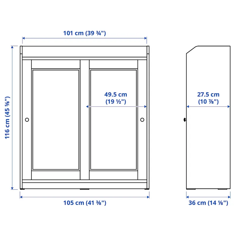 IKEA HAUGA ХАУГА, шафа зі скляними дверцятами, сірий, 105x116 см фото №8