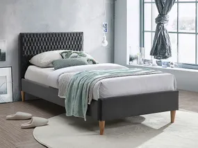 Ліжко односпальне оксамитове SIGNAL AZURRO Velvet, сірий/дуб, 90x200 см фото