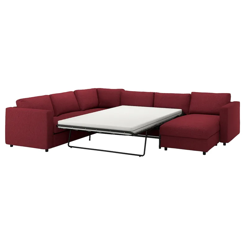 IKEA VIMLE ВИМЛЕ, угловой диван-кровать, 5-местный, с шезлонгом/Lejde красный/коричневый 195.375.48 фото №1
