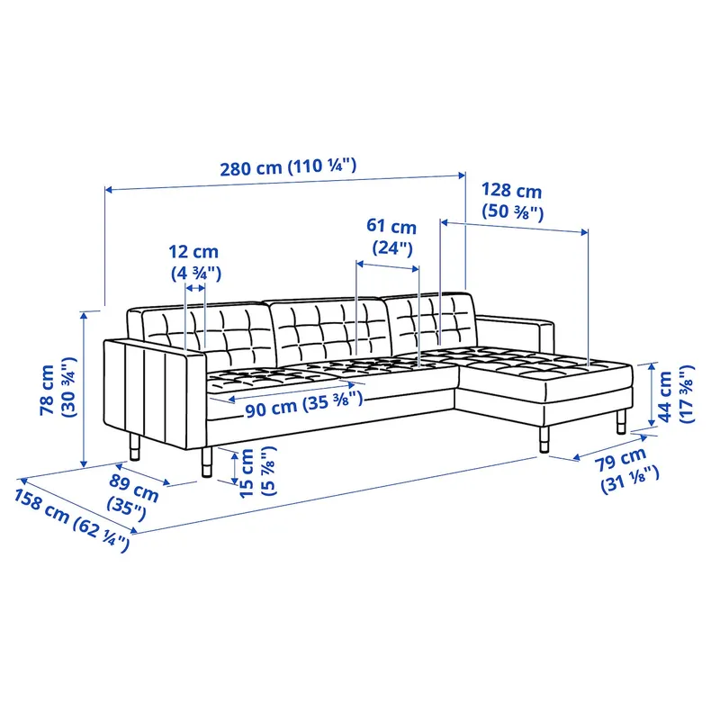 IKEA LANDSKRONA ЛАНДСКРУНА, 4-місний диван із кушеткою, Gunnared бежевий / метал 494.353.41 фото №4