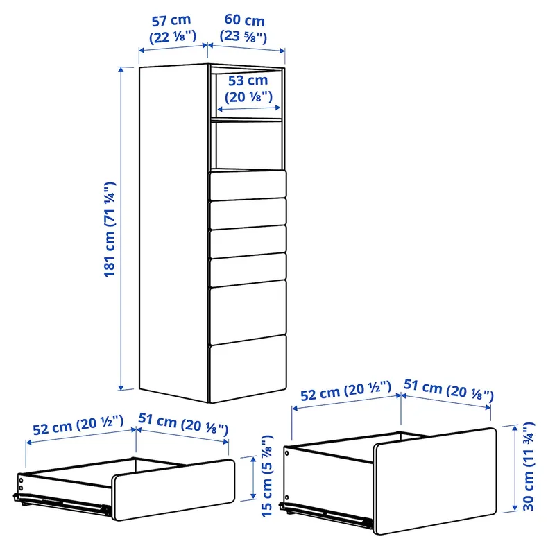 IKEA SMÅSTAD СМОСТАД / PLATSA ПЛАТСА, книжкова шафа, біло-сірий з 6 шухлядами, 60x57x181 см 093.880.73 фото №4