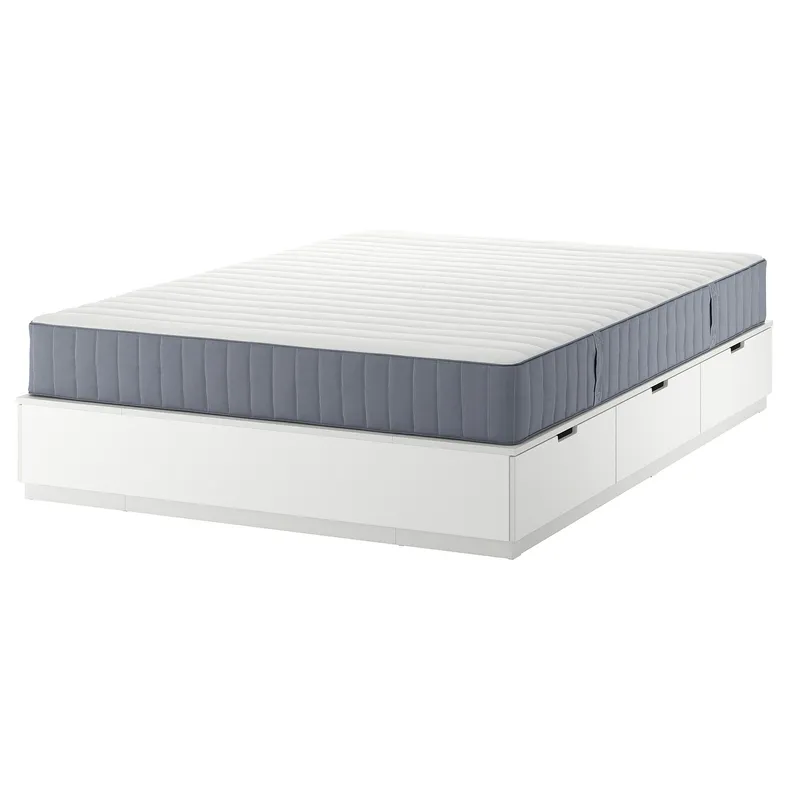 IKEA NORDLI НОРДЛІ, каркас ліжка з відд д / збер і матрац, білий / валевог середньої твердості, 140x200 см 495.376.84 фото №1