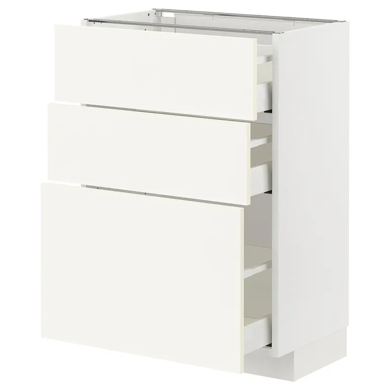 IKEA METOD МЕТОД / MAXIMERA МАКСІМЕРА, підлогова шафа з 3 шухлядами, білий / ВАЛЛЬСТЕНА білий, 60x37 см 495.072.29 фото №1