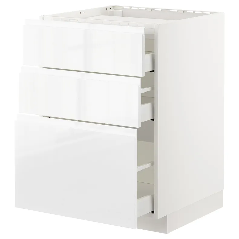 IKEA METOD МЕТОД / MAXIMERA МАКСИМЕРА, напольн шкаф / 3фронт пнл / 3ящика, белый / Воксторп глянцевый / белый, 60x60 см 192.539.45 фото №1