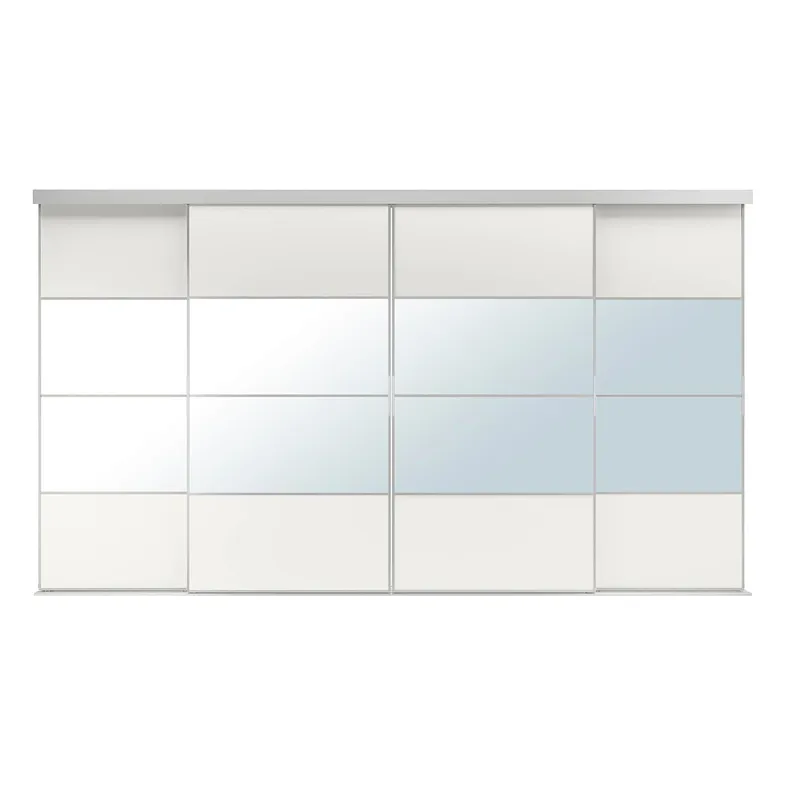 IKEA SKYTTA СКЮТТА / MEHAMN/AULI МЕХАМН/АУЛІ, комбінація розсувних дверцят, алюміній/біле дзеркало, 351x205 см 695.759.34 фото №1