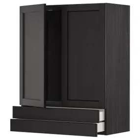 IKEA METOD МЕТОД / MAXIMERA МАКСИМЕРА, навесной шкаф / 2дверцы / 2ящика, черный / Лерхиттан с черными пятнами, 80x100 см 094.591.69 фото