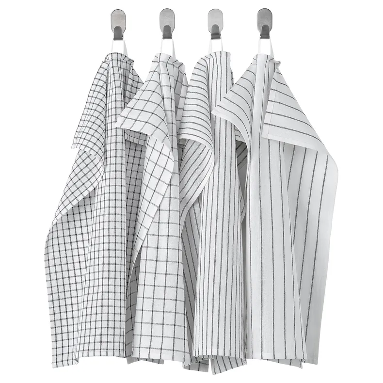 IKEA RINNIG РИННИГ, полотенце кухонное, белый / темно-серый / узор, 45x60 см 204.763.46 фото №1